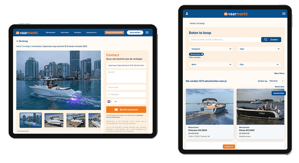 Vaarmarkt website in tablet